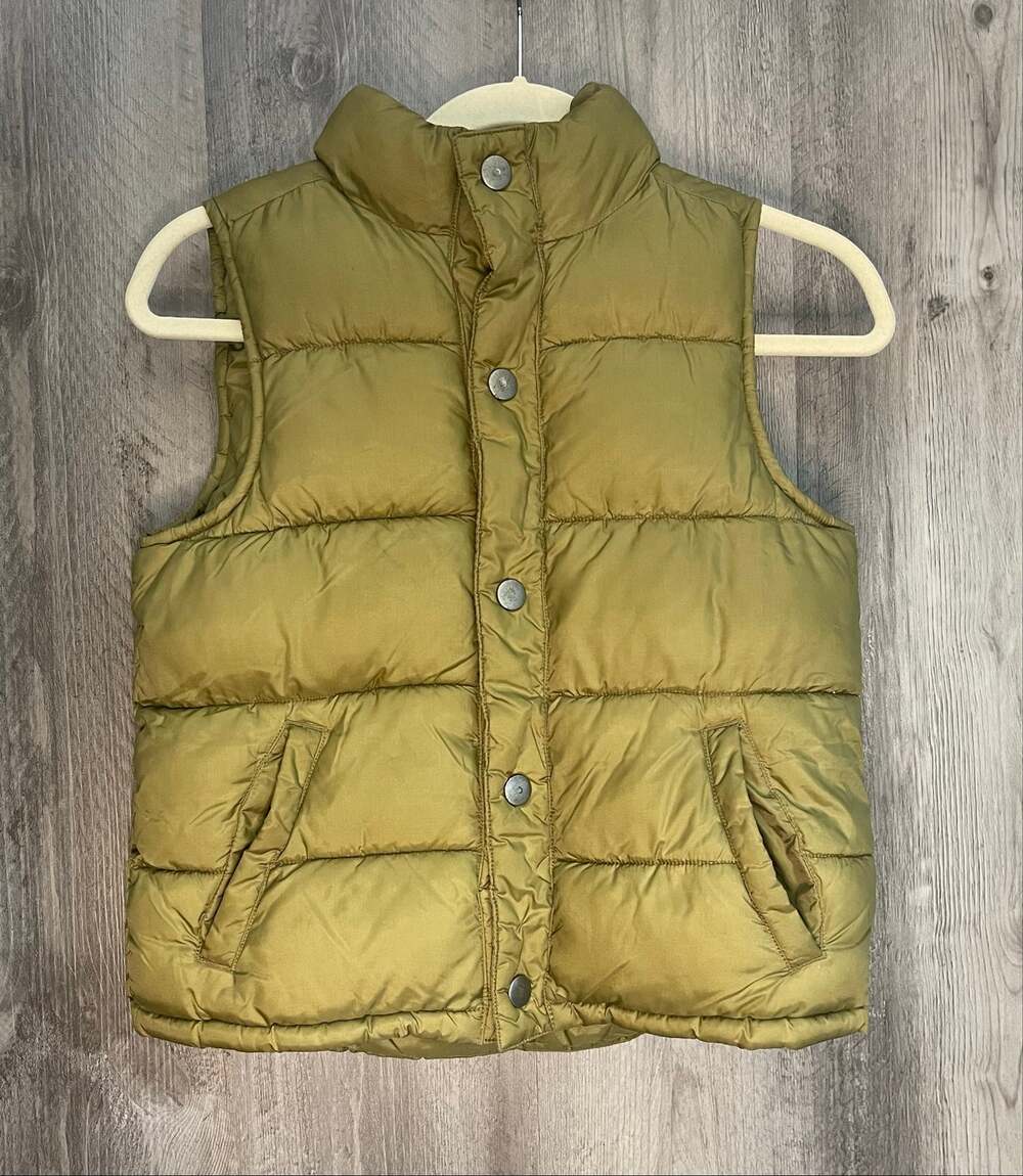 Gymboree Boys M 7-8 Olive Green Puffer Vest Quilted Insulated Snap Front